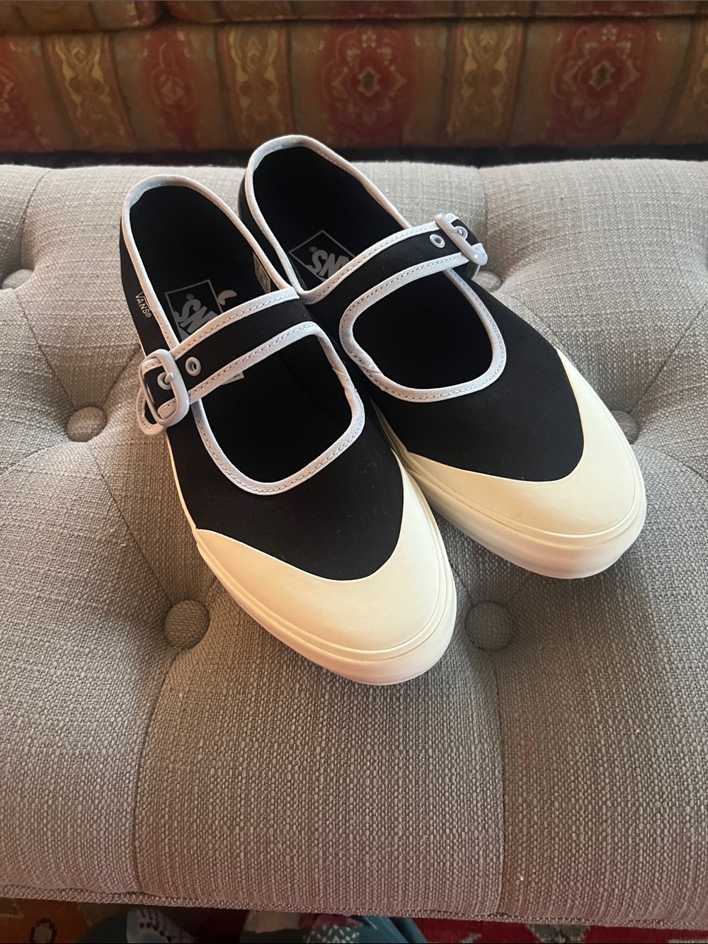Vans Black Canvas Mary Jane Ballerina Sneakers with Cream Toe